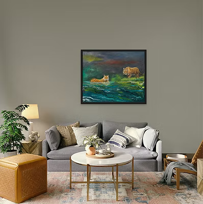 Tigers by the River: Majesty in the Mist | Fine Art Canvas Print